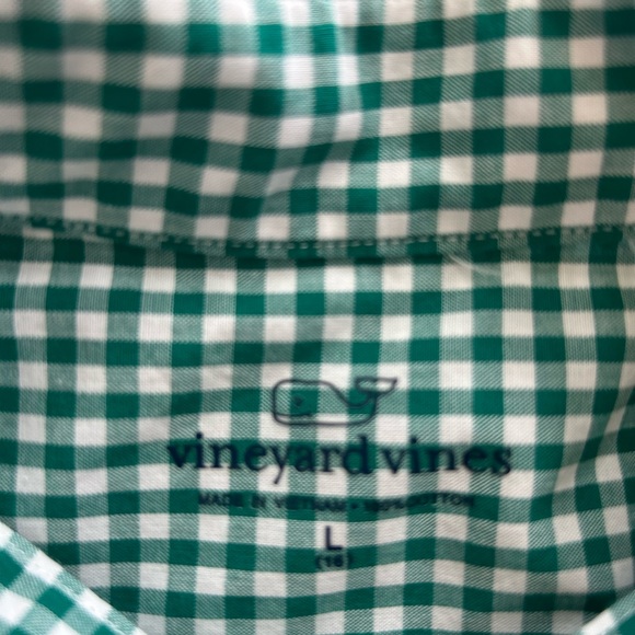 Vineyard Vines Gingham Green White Plaid Check Shirt Preppy Boys 16 - Picture 3 of 3
